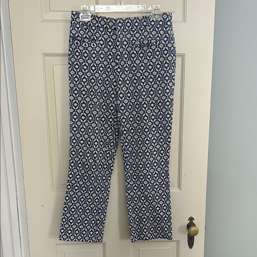 Anthropologie Blue and Cream Patterned Pants